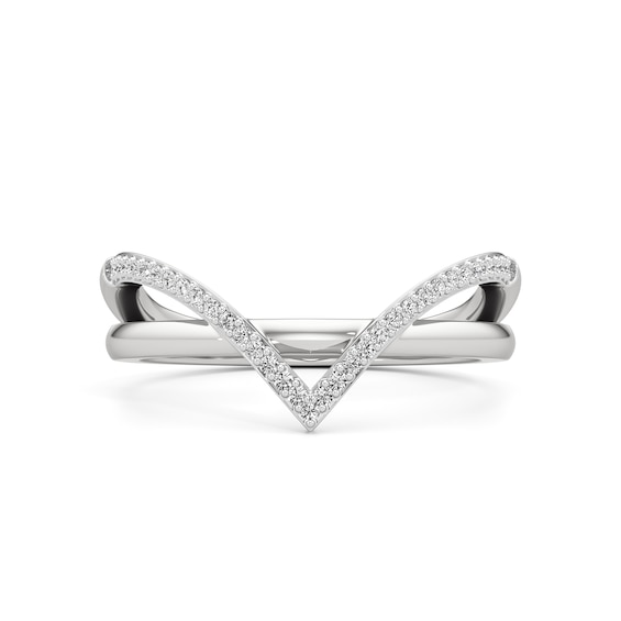 1/10 CT. T.w. Diamond Chevron Overlay Split Shank Ring in Sterling Silver