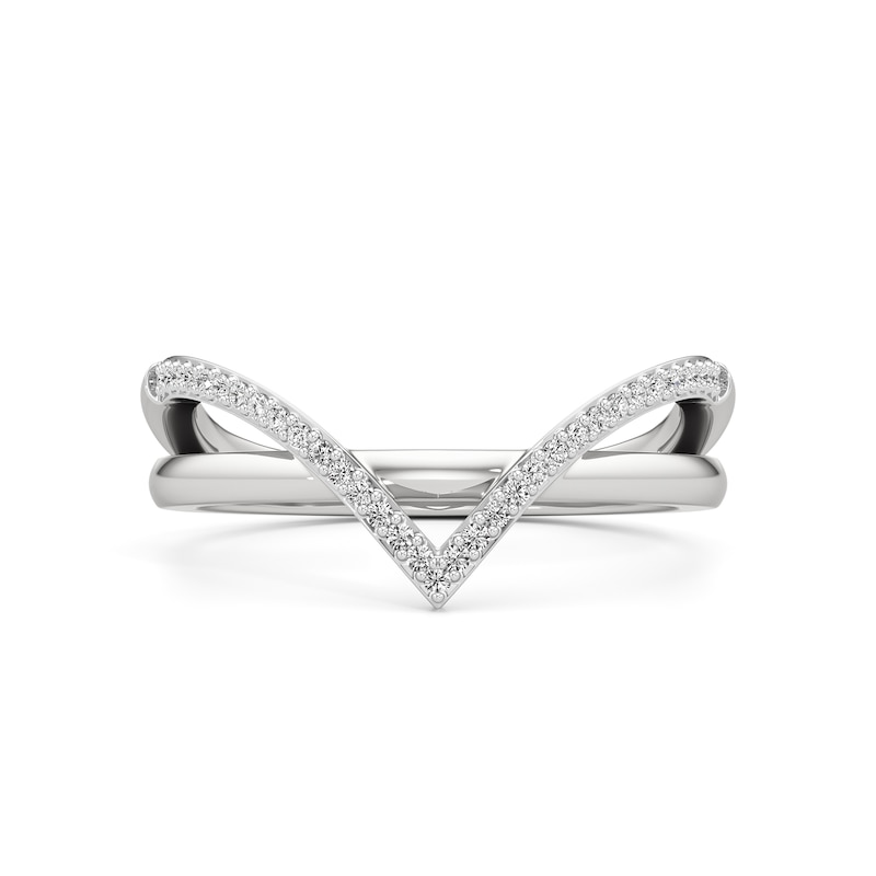 Main Image 1 of 1/10 CT. T.W. Diamond Chevron Overlay Split Shank Ring in Sterling Silver