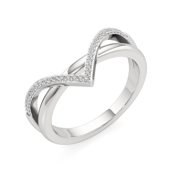 1/10 CT. T.w. Diamond Chevron Overlay Split Shank Ring in Sterling Silver