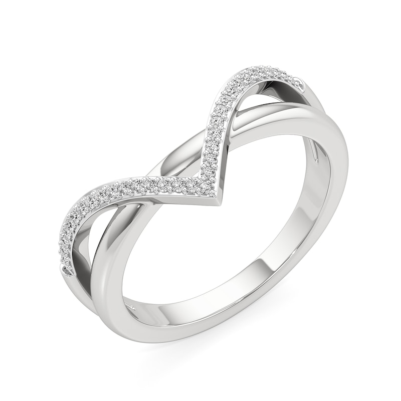 Main Image 2 of 1/10 CT. T.W. Diamond Chevron Overlay Split Shank Ring in Sterling Silver