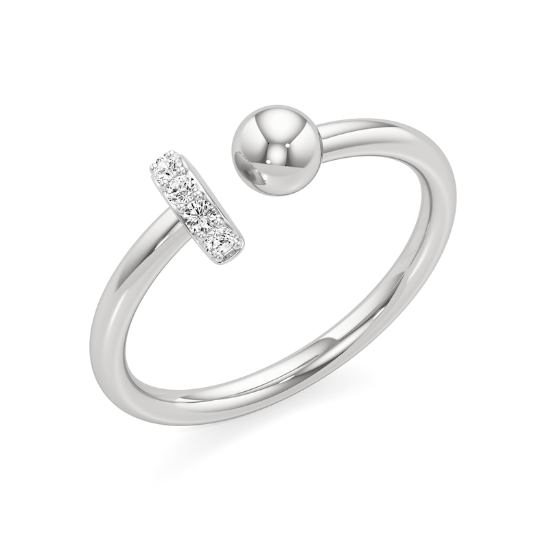 Main Image 1 of 1/15 CT. T.W. Lab-Grown Diamond Ball and Bar Open Shank Ring in Sterling Silver