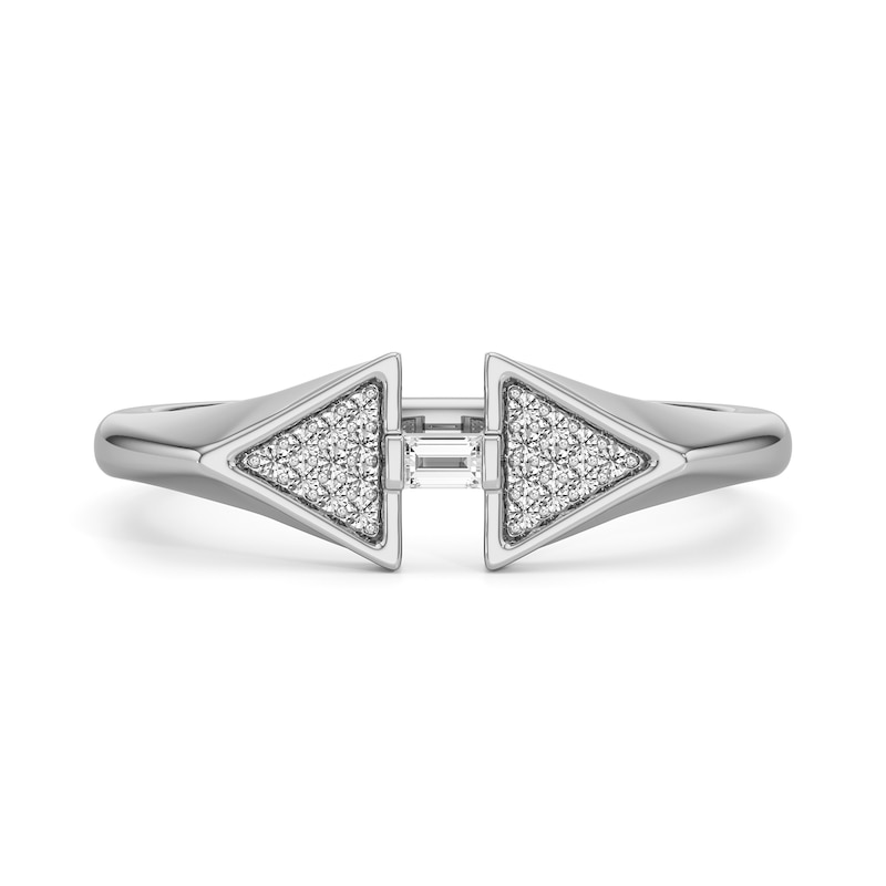 Main Image 1 of 1/10 CT. T.W. Baguette and Round Diamond Double Triangle Ring in Sterling Silver