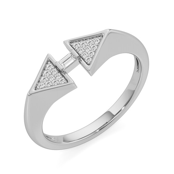 1/10 CT. T.w. Baguette and Round Diamond Double Triangle Ring in Sterling Silver