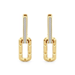 1/10 CT. T.W. Diamond Oval Link Drop Hoop Earrings in Sterling Silver with 24K Gold Plate