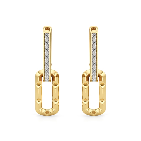 1/10 CT. T.w. Diamond Oval Link Drop Hoop Earrings in Sterling Silver with 24K Gold Plate