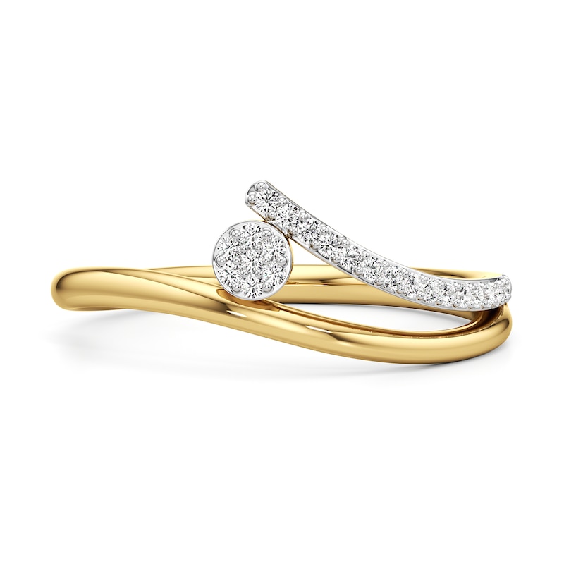 Main Image 1 of 1/10 CT. T.W. Multi-Diamond Wave Split Shank Ring in Sterling Silver with 24K Gold Plate