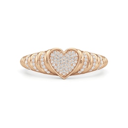 1/6 CT. T.W. Heart-Shaped Multi-Diamond Ribbed Shank Ring in Sterling Silver with 24K Rose Gold Plate