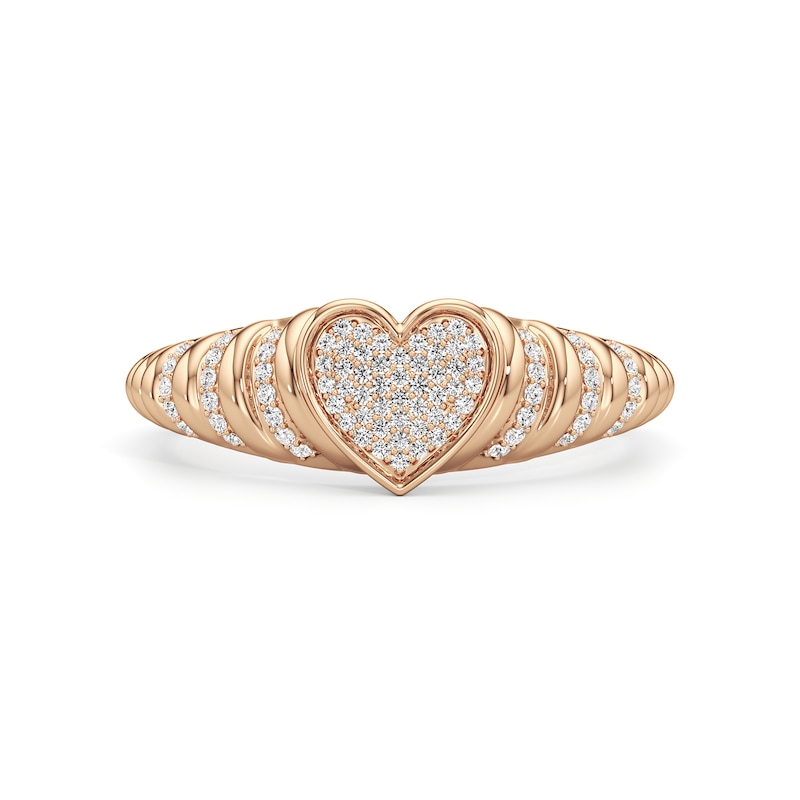Main Image 1 of 1/6 CT. T.W. Heart-Shaped Multi-Diamond Ribbed Shank Ring in Sterling Silver with 24K Rose Gold Plate