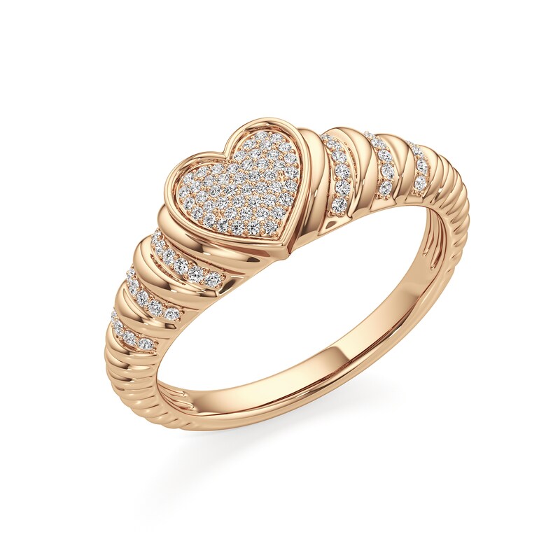 Main Image 2 of 1/6 CT. T.W. Heart-Shaped Multi-Diamond Ribbed Shank Ring in Sterling Silver with 24K Rose Gold Plate