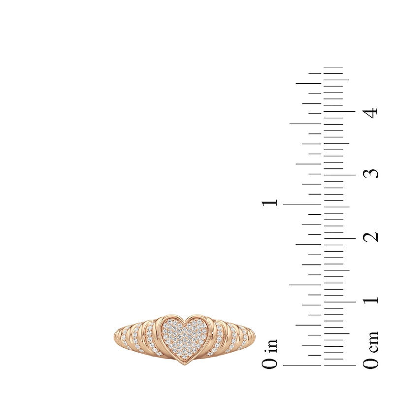 Main Image 3 of 1/6 CT. T.W. Heart-Shaped Multi-Diamond Ribbed Shank Ring in Sterling Silver with 24K Rose Gold Plate