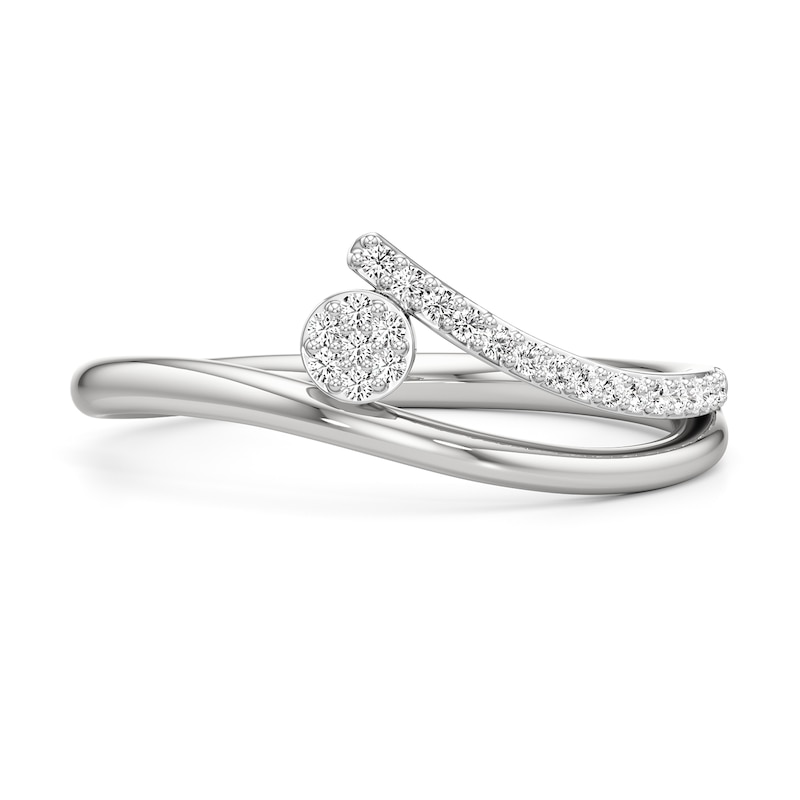 Main Image 1 of 1/10 CT. T.W. Multi-Diamond Wave Split Shank Ring in Sterling Silver