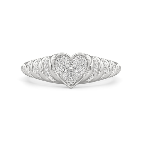 1/6 CT. T.w. Heart-Shaped Multi-Diamond Ribbed Shank Ring in Sterling Silver