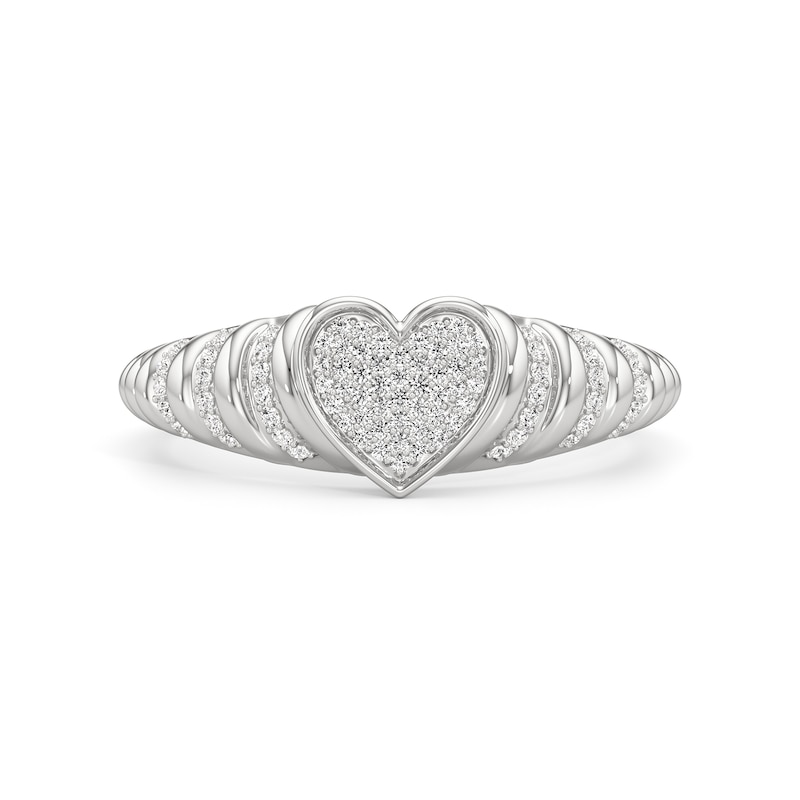 Main Image 1 of 1/6 CT. T.W. Heart-Shaped Multi-Diamond Ribbed Shank Ring in Sterling Silver
