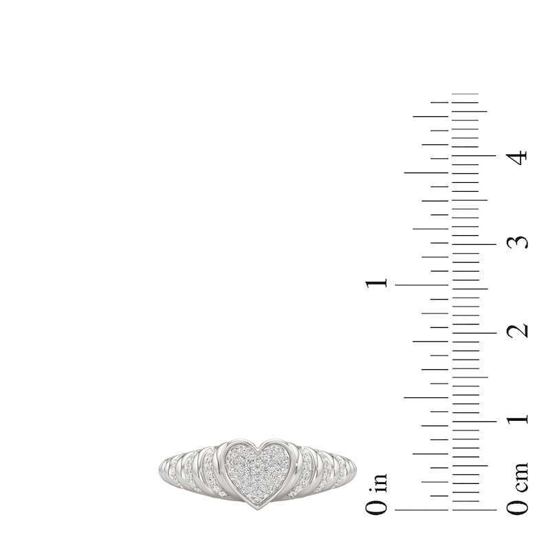 Main Image 2 of 1/6 CT. T.W. Heart-Shaped Multi-Diamond Ribbed Shank Ring in Sterling Silver