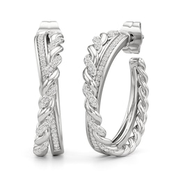 1/4 CT. T.W. Diamond Braid Crossover Open Hoop Earrings in Sterling Silver