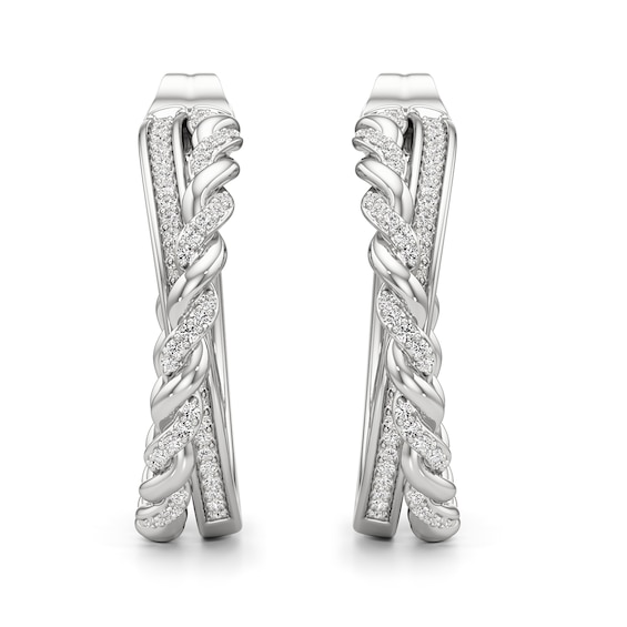 1/4 CT. T.w. Diamond Braid Crossover Open Hoop Earrings in Sterling Silver