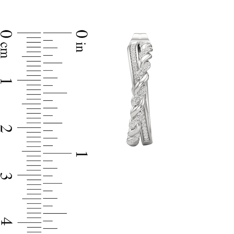 Main Image 3 of 1/4 CT. T.W. Diamond Braid Crossover Open Hoop Earrings in Sterling Silver