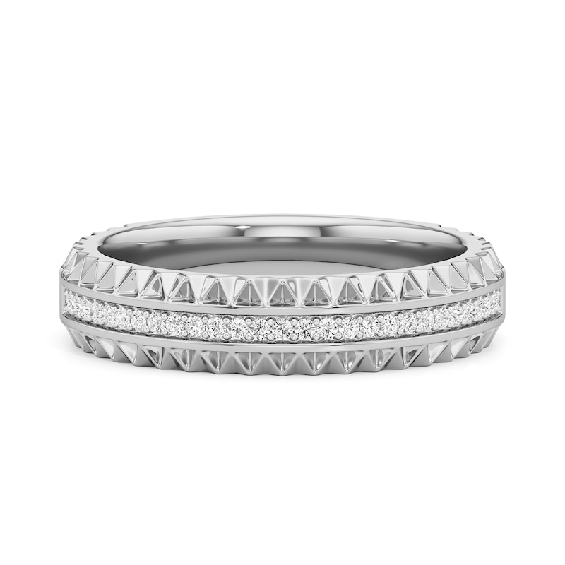 Main Image 1 of 1/10 CT. T.W. Diamond Textured Triple Row Ring in Sterling Silver