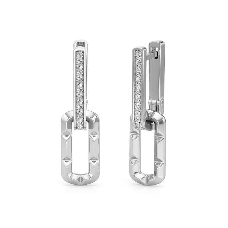 Main Image 1 of 1/10 CT. T.W. Diamond Oval Link Drop Hoop Earrings in Sterling Silver