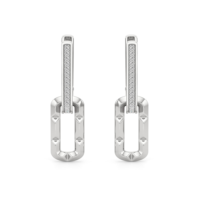 Main Image 2 of 1/10 CT. T.W. Diamond Oval Link Drop Hoop Earrings in Sterling Silver