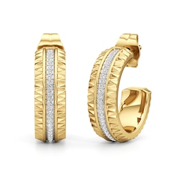 1/10 CT. T.W. Diamond Textured Triple Row Open Hoop Earrings in Sterling Silver with 24K Gold Plate