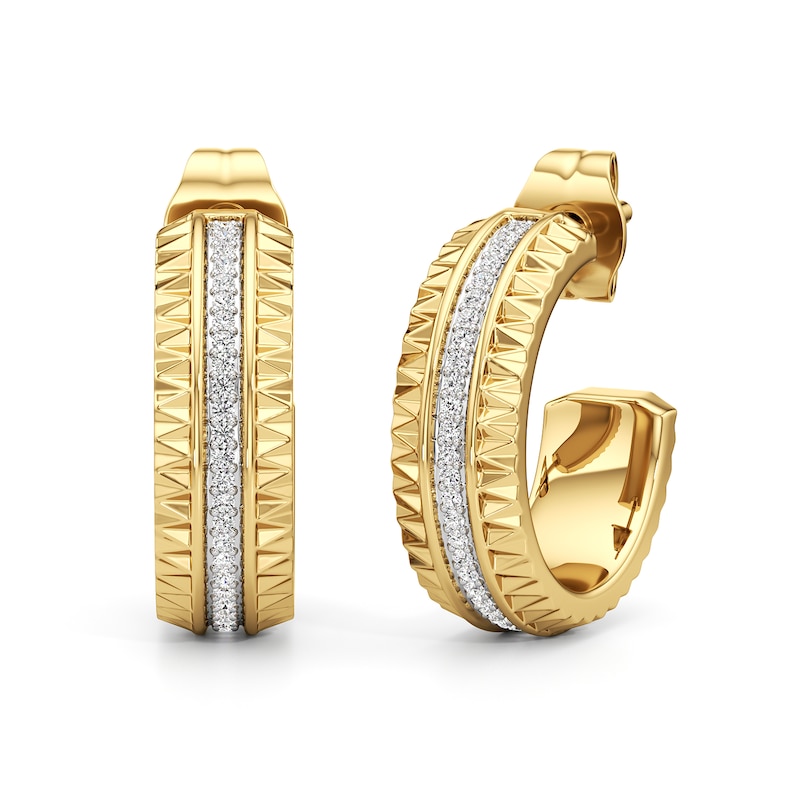 Main Image 1 of 1/10 CT. T.W. Diamond Textured Triple Row Open Hoop Earrings in Sterling Silver with 24K Gold Plate