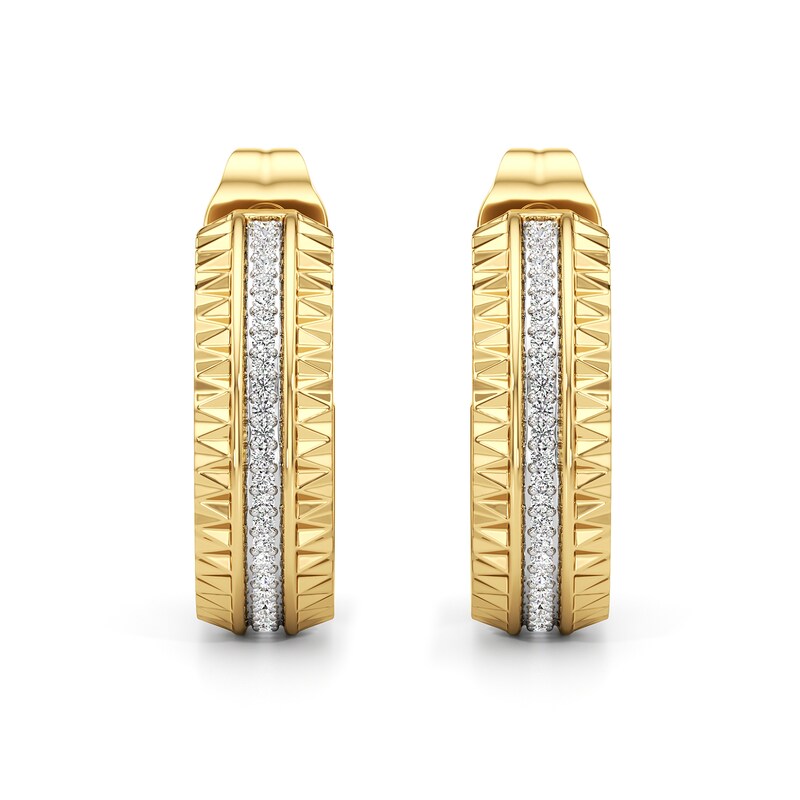 Main Image 2 of 1/10 CT. T.W. Diamond Textured Triple Row Open Hoop Earrings in Sterling Silver with 24K Gold Plate