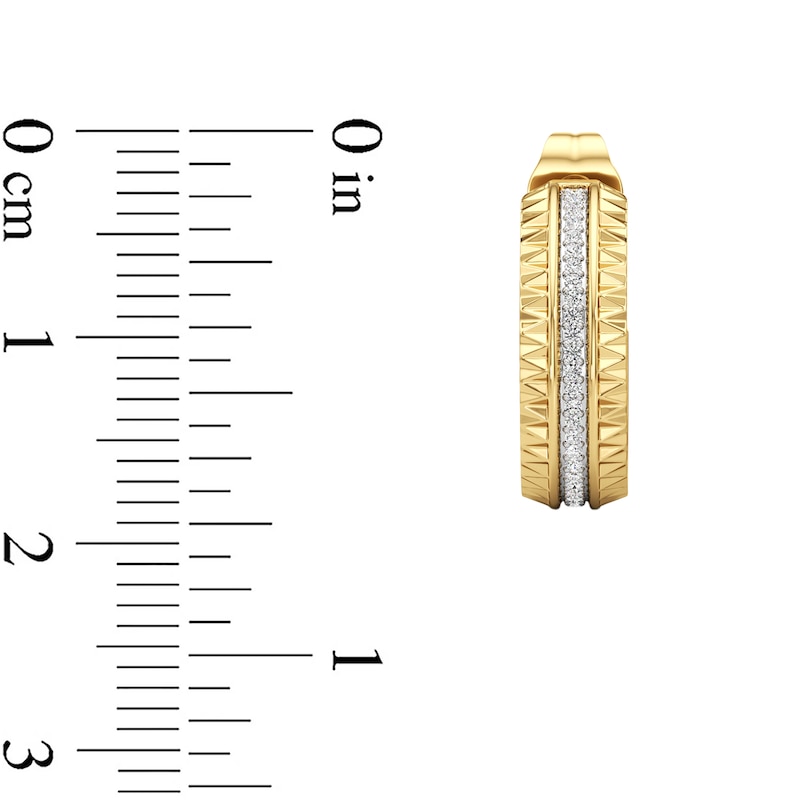 Main Image 3 of 1/10 CT. T.W. Diamond Textured Triple Row Open Hoop Earrings in Sterling Silver with 24K Gold Plate
