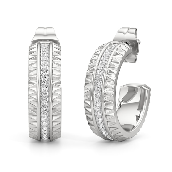 1/10 CT. T.w. Diamond Textured Triple Row Open Hoop Earrings in Sterling Silver