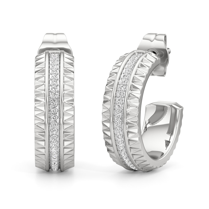 Main Image 1 of 1/10 CT. T.W. Diamond Textured Triple Row Open Hoop Earrings in Sterling Silver