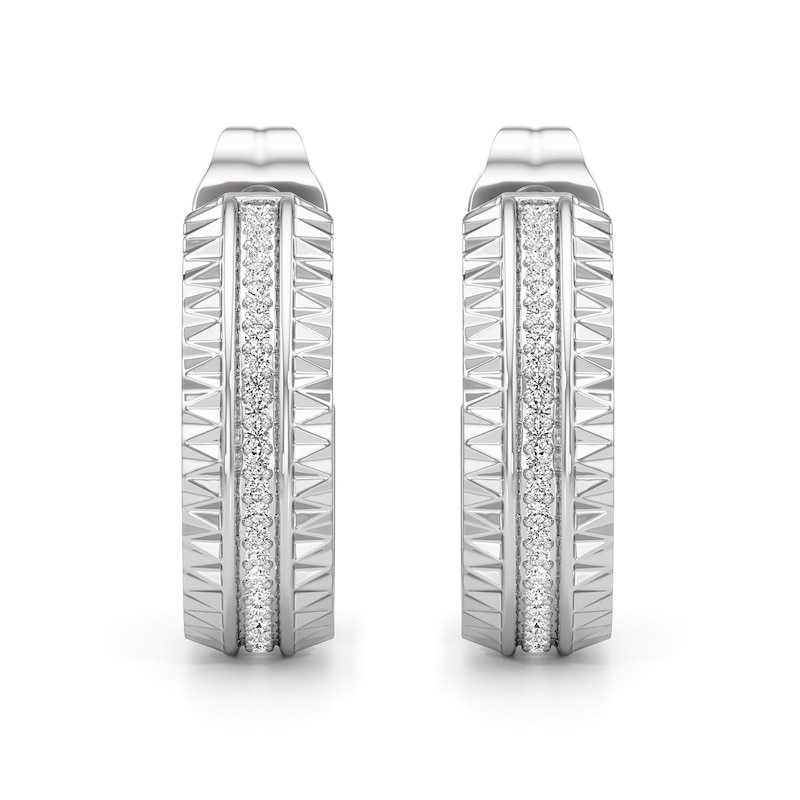 Main Image 2 of 1/10 CT. T.W. Diamond Textured Triple Row Open Hoop Earrings in Sterling Silver