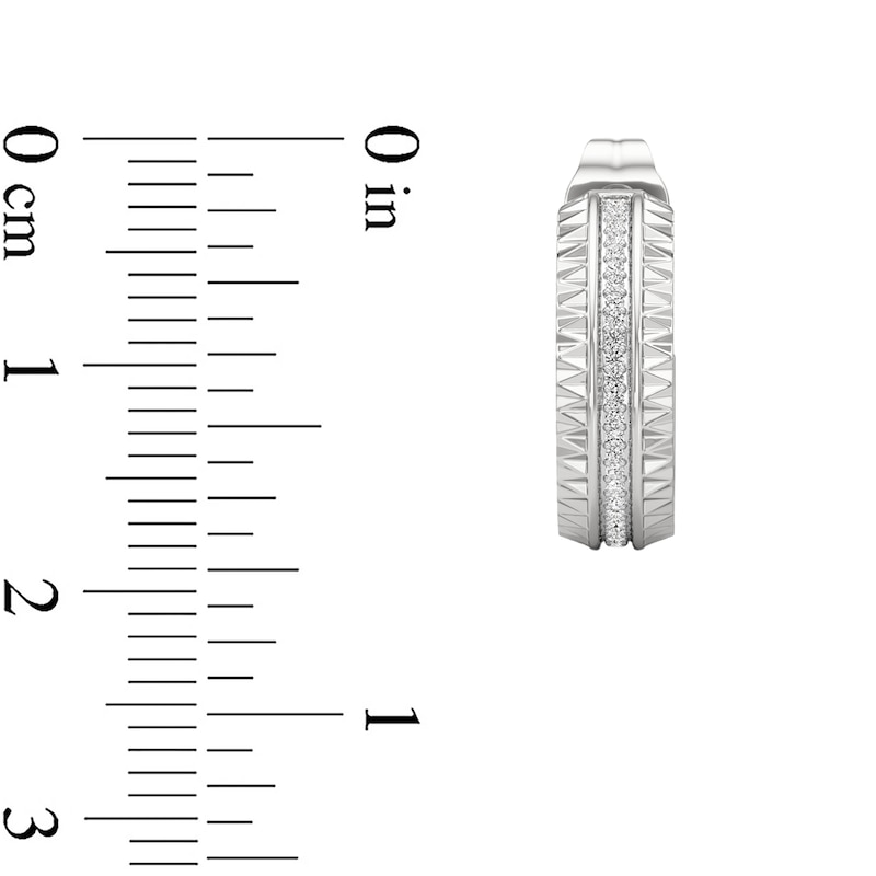 Main Image 3 of 1/10 CT. T.W. Diamond Textured Triple Row Open Hoop Earrings in Sterling Silver