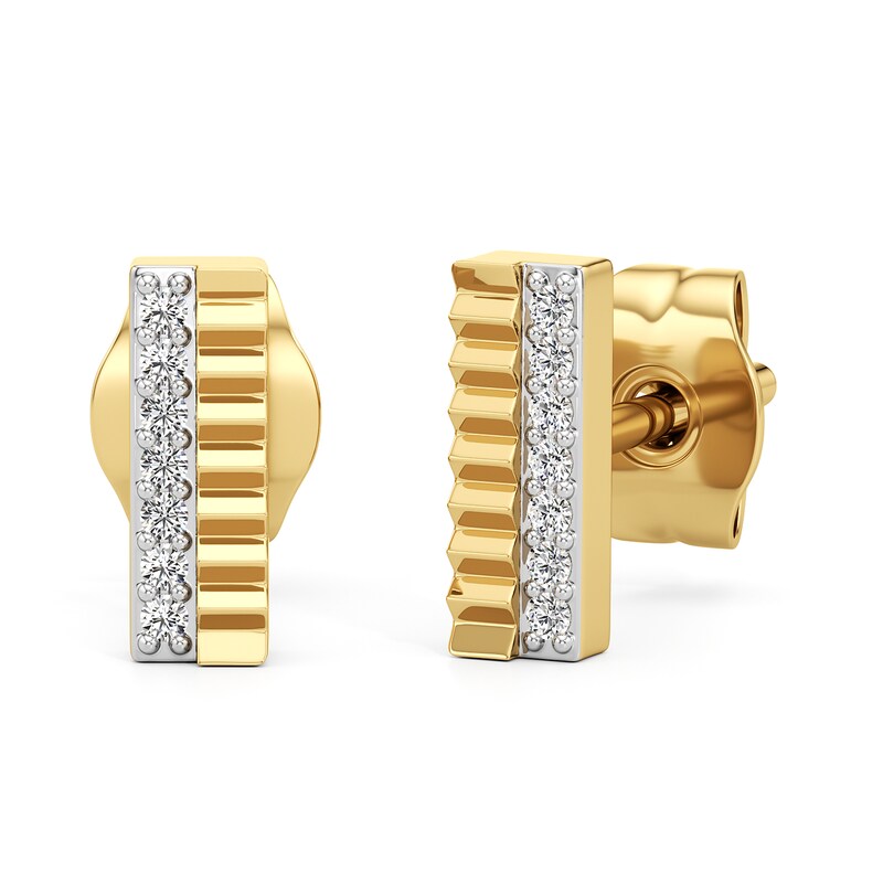 Main Image 1 of 1/20 CT. T.W. Diamond Ribbed Double Row Stud Earrings in Sterling Silver with 24K Gold Plate