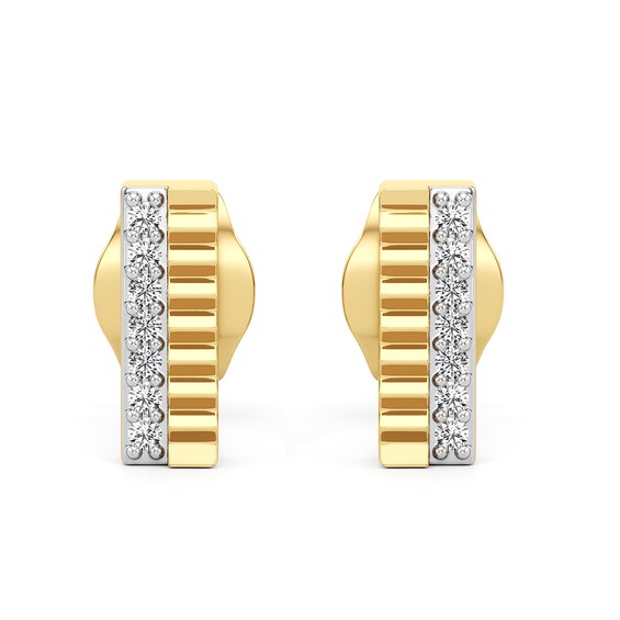 1/20 CT. T.w. Diamond Ribbed Double Row Stud Earrings in Sterling Silver with 24K Gold Plate
