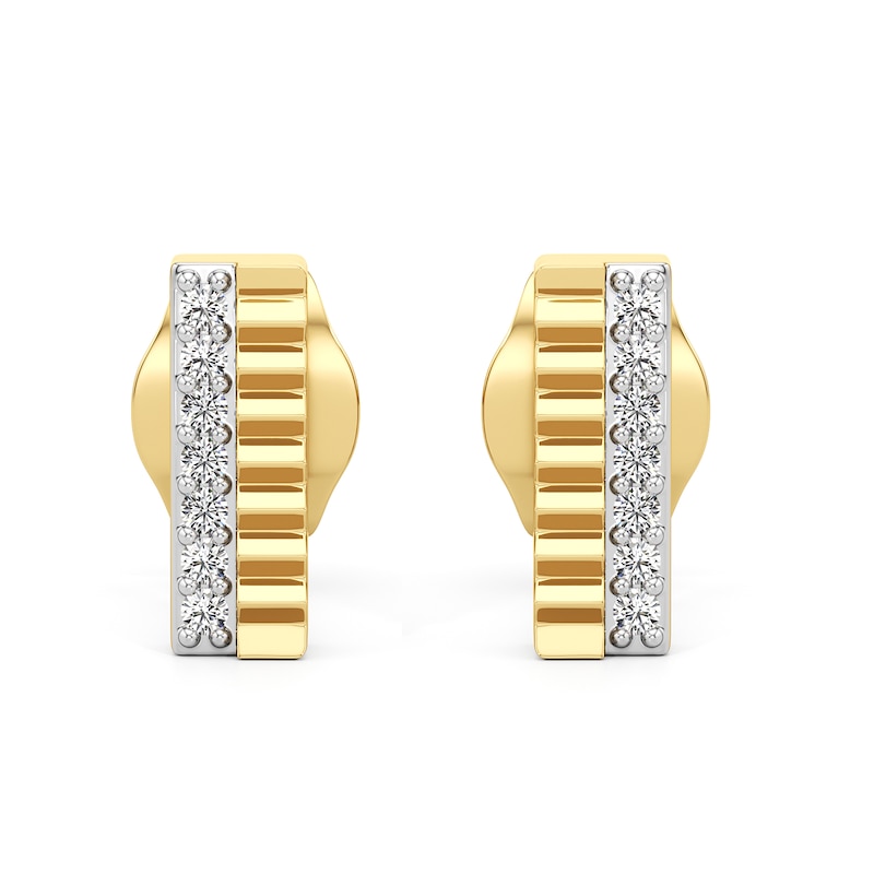Main Image 2 of 1/20 CT. T.W. Diamond Ribbed Double Row Stud Earrings in Sterling Silver with 24K Gold Plate