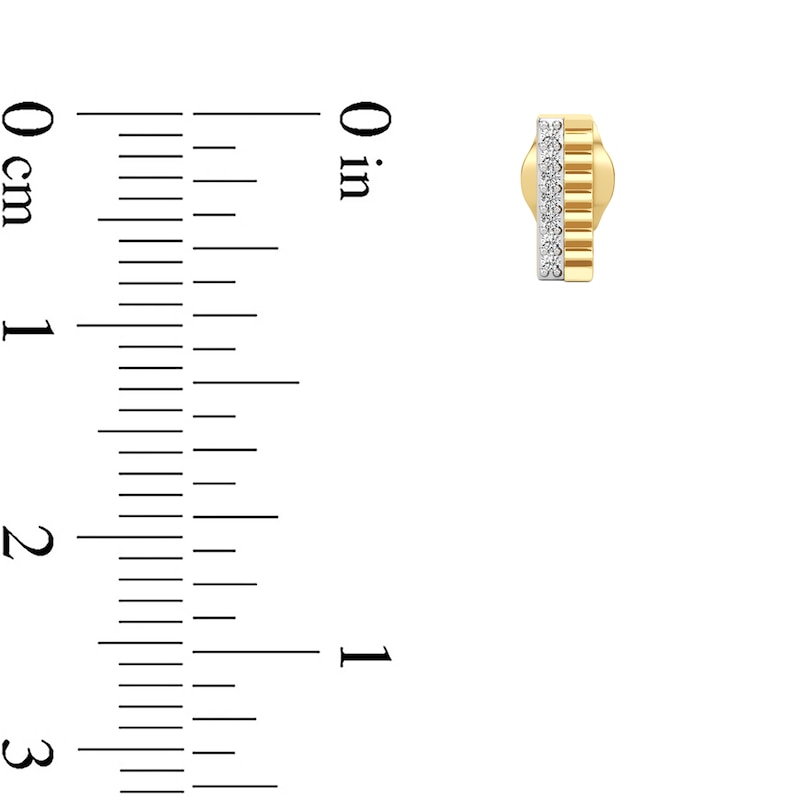 Main Image 3 of 1/20 CT. T.W. Diamond Ribbed Double Row Stud Earrings in Sterling Silver with 24K Gold Plate