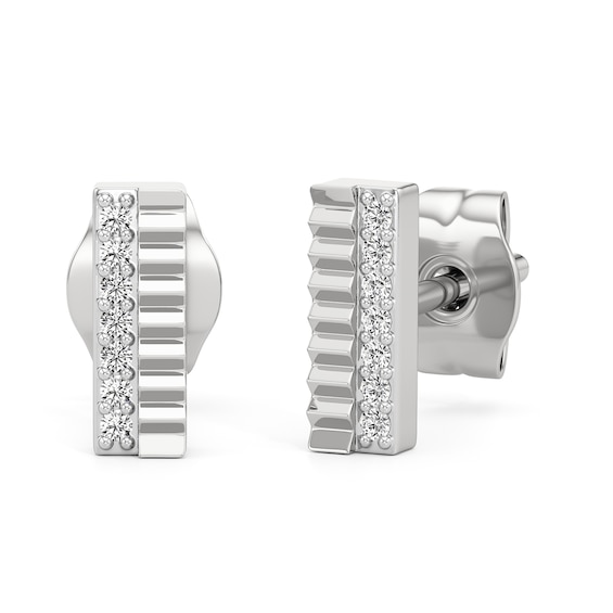1/20 CT. T.w. Diamond Ribbed Double Row Stud Earrings in Sterling Silver