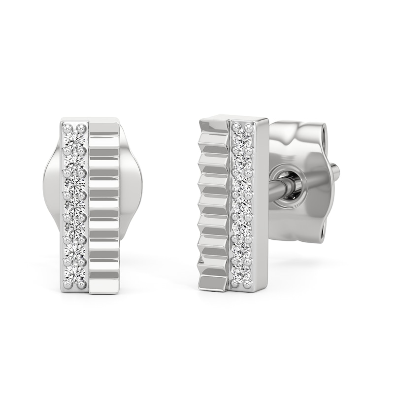 Main Image 1 of 1/20 CT. T.W. Diamond Ribbed Double Row Stud Earrings in Sterling Silver