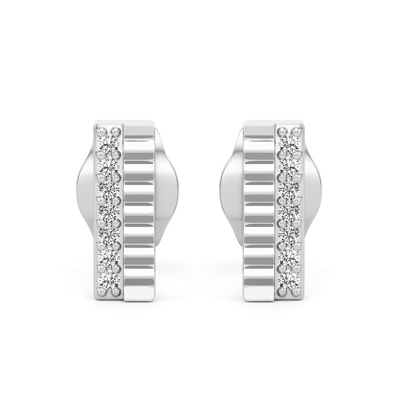 Main Image 2 of 1/20 CT. T.W. Diamond Ribbed Double Row Stud Earrings in Sterling Silver