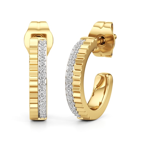 1/10 CT. T.w. Diamond Ribbed Double Row Open Hoop Earrings in Sterling Silver with 24K Gold Plate