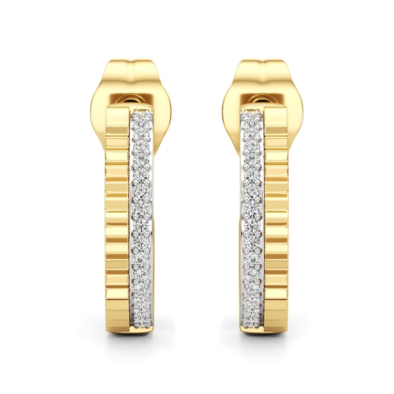 1/10 CT. T.w. Diamond Ribbed Double Row Open Hoop Earrings in Sterling Silver with 24K Gold Plate
