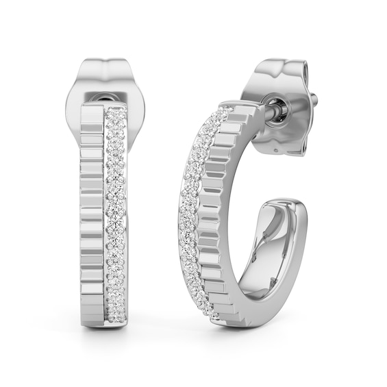 1/10 CT. T.w. Diamond Ribbed Double Row Open Hoop Earrings in Sterling Silver