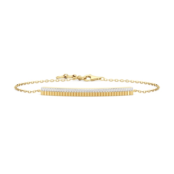 1/15 CT. T.w. Diamond Ribbed Double Row Bar Bracelet in Sterling Silver with 24K Gold Plate - 7.25"