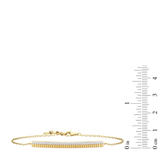 1/15 CT. T.w. Diamond Ribbed Double Row Bar Bracelet in Sterling Silver with 24K Gold Plate - 7.25"