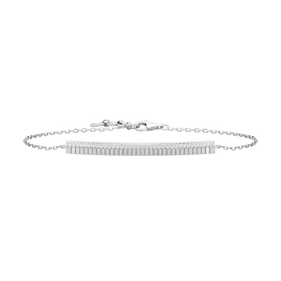 1/15 CT. T.w. Diamond Ribbed Double Row Bar Bracelet in Sterling Silver - 7.25"