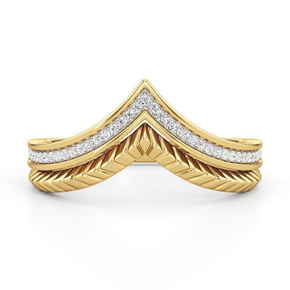 1/10 CT. T.w. Diamond Textured Crown Ring Sterling Silver with 24K Gold Plate