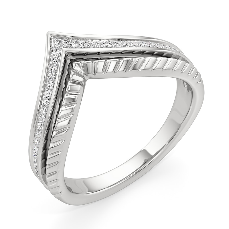 Main Image 2 of 1/10 CT. T.W. Diamond Textured Crown Ring in Sterling Silver