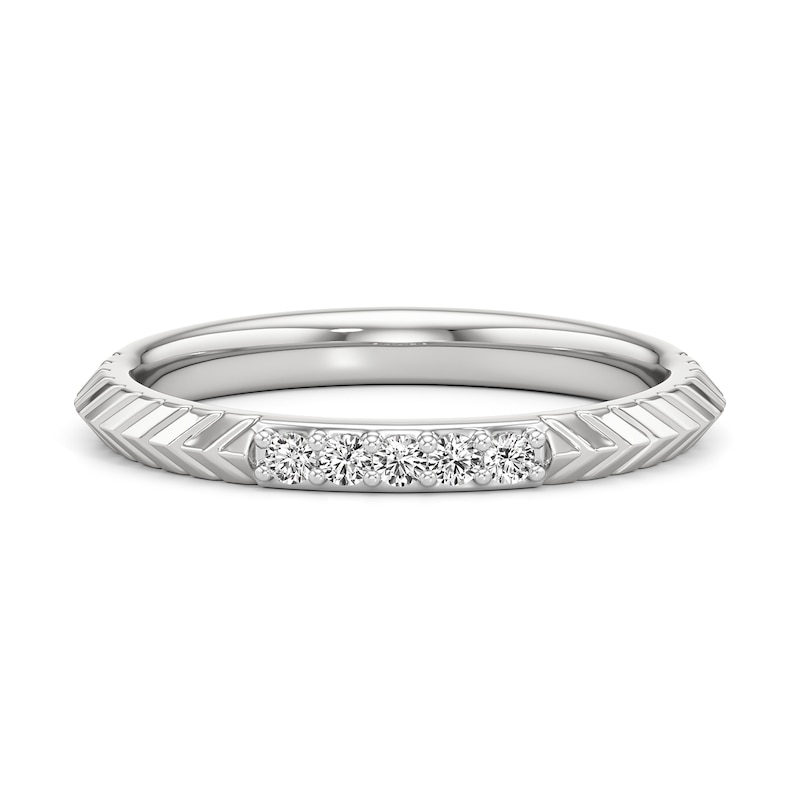 Main Image 1 of 1/10 CT. T.W. Lab-Grown Diamond Knife Edge Chevron Pattern Ring in Sterling Silver