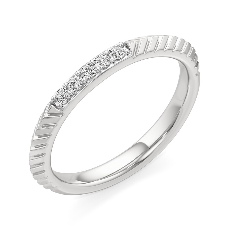 Main Image 2 of 1/10 CT. T.W. Lab-Grown Diamond Knife Edge Chevron Pattern Ring in Sterling Silver