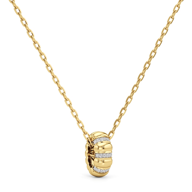 Main Image 2 of 1/10 CT. T.W. Diamond Textured Puff Drop Pendant in Sterling Silver with 24K Gold Plate